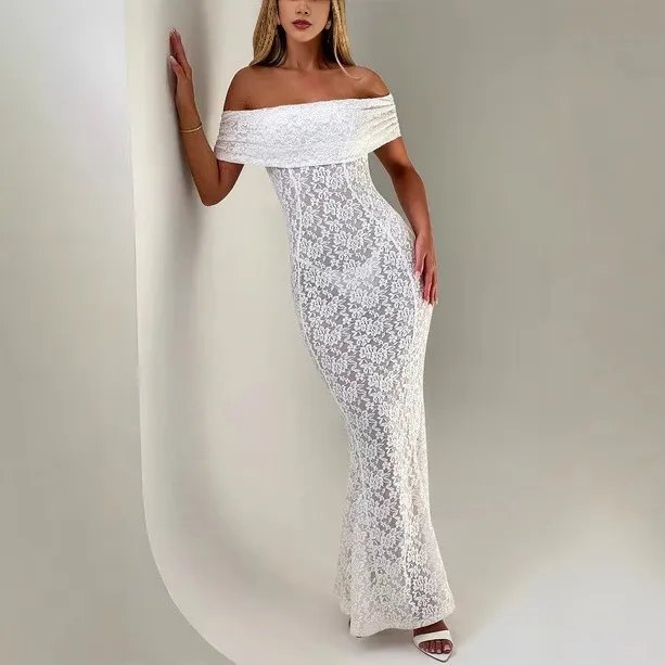 Women Sexy Perspective Lace Shoulder Party Dress - Image 3
