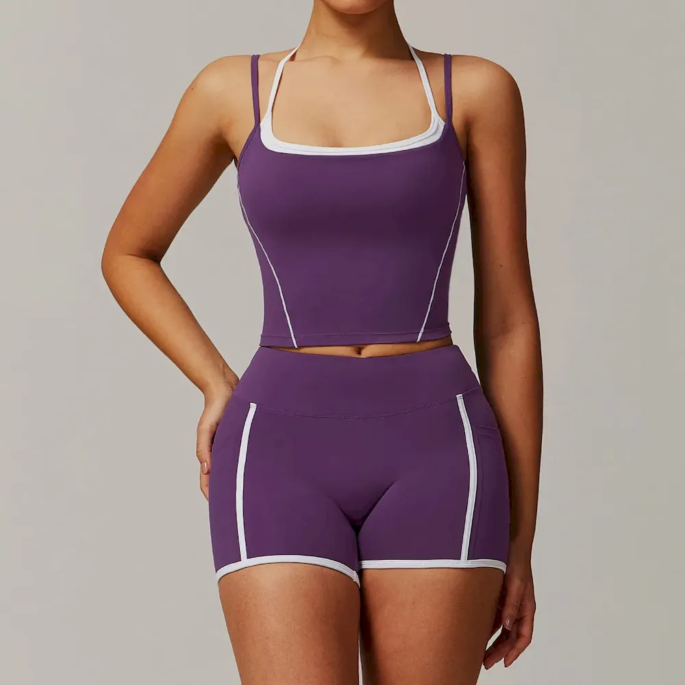 Women Yoga Color Contrast Two-Piece Set - Image 3