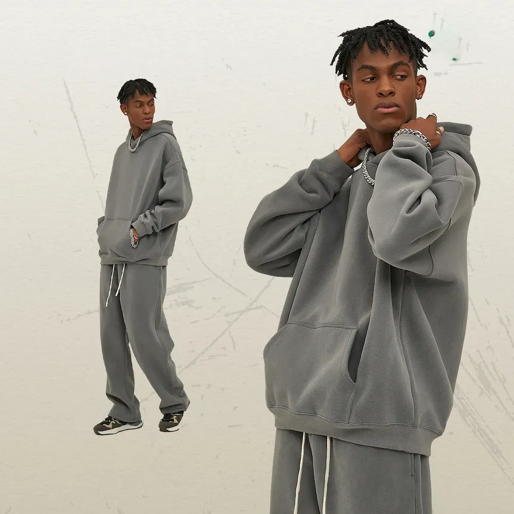 Men Fashion Loose Solid Color Fleece-Lined Hoodies - Image 6