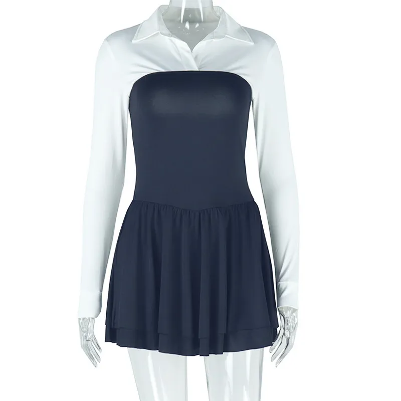 Women Fashion Stitching Contrast Color Long Sleeve Dress - Image 6