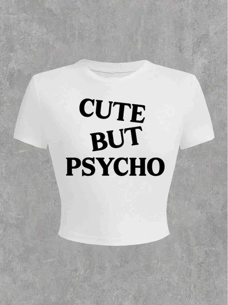 Women Fashion Letter Print Short-Sleeved Crop Top T-Shirt - Image 4