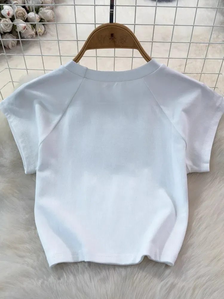 Women Fashion Sexy Magic Claw Rhinestone Printed Short-Sleeve T-Shirt - Image 3