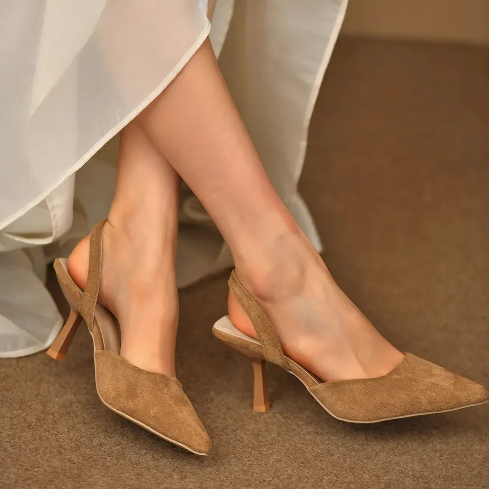 Women Fashion Retro Solid Color Suede Pointed Toe High Heels Shoes