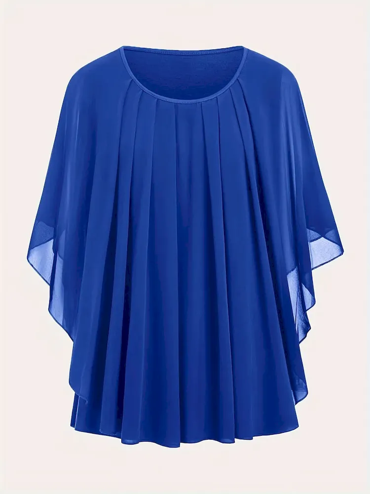 Women Fashion Casual Solid Color Plus Size Pleated Short Sleeve Loose T-Shirt - Image 7