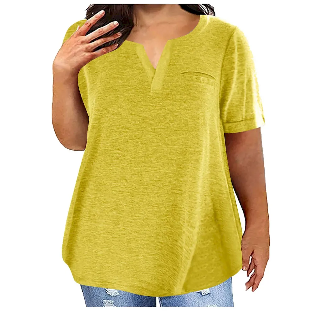 Women Fashion Casual Plus Size Solid Color V-Neck Short-Sleeve T-Shirt - Image 12