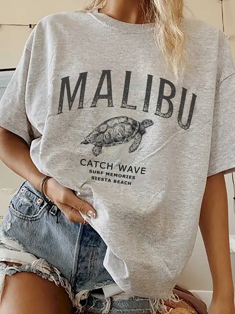 Women Fashion Casual Printed Round Neck Short Sleeve T-Shirt - Image 4