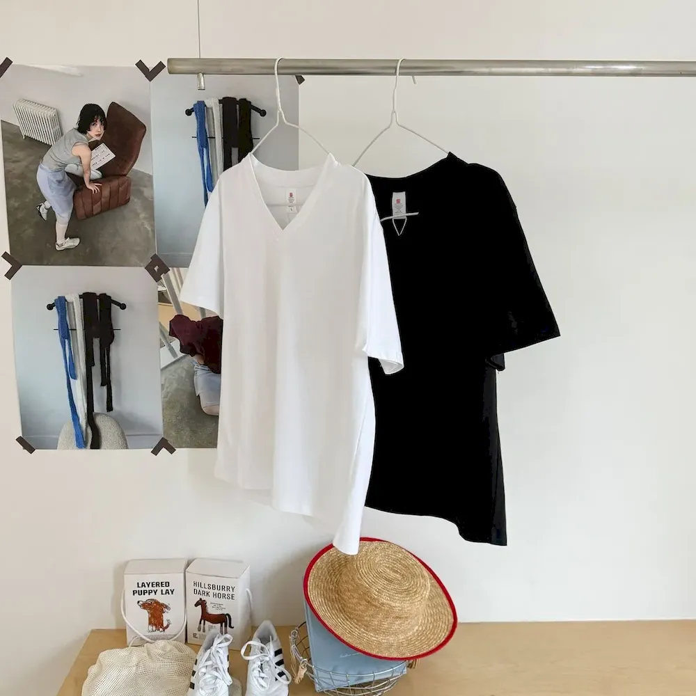 Women Fashion Casual Solid Color Cotton V-Neck Short-Sleeve T-Shirt - Image 3