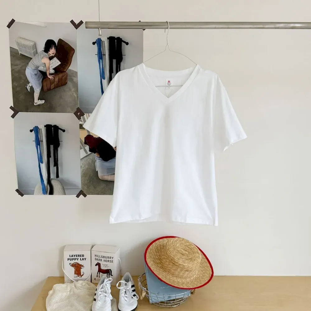 Women Fashion Casual Solid Color Cotton V-Neck Short-Sleeve T-Shirt - Image 4