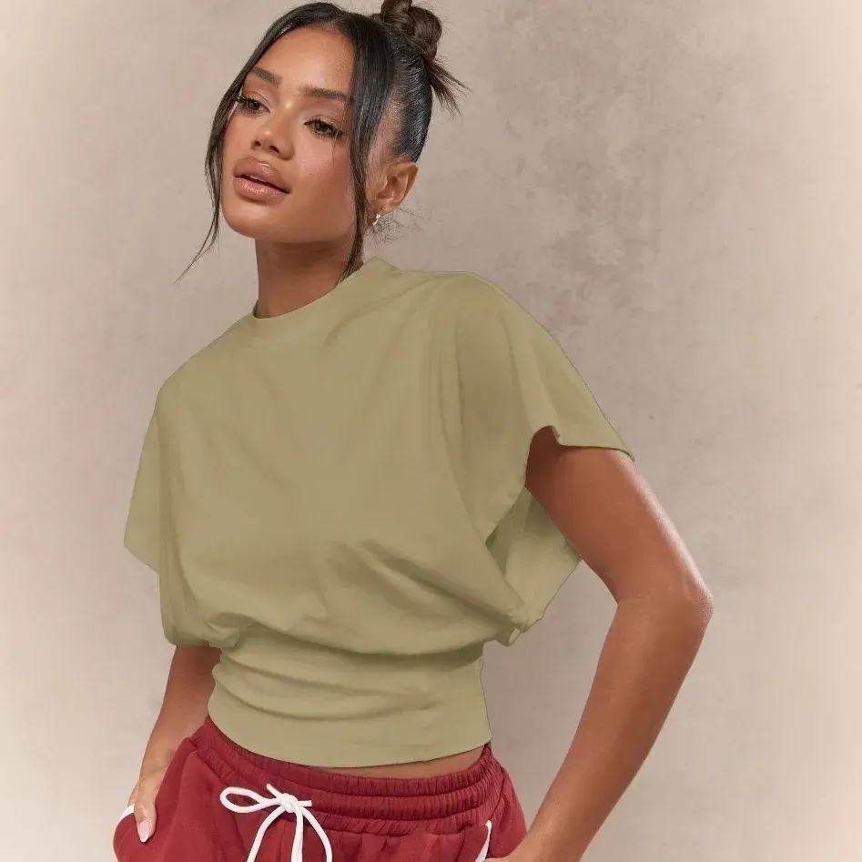 Women Fashion Casual Solid Color Short-Sleeve Tight Waist T-Shirt - Image 9