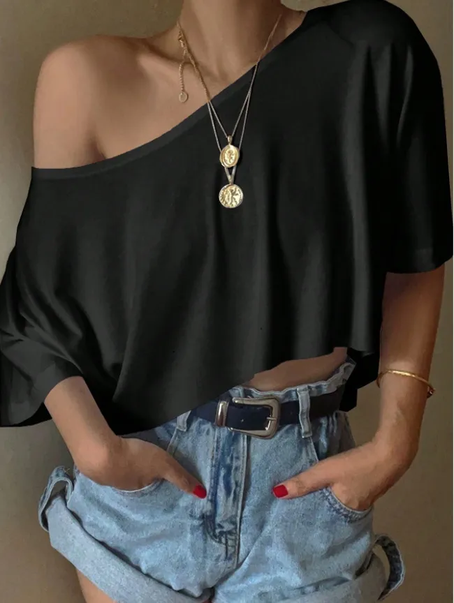 Women Fashion Casual Solid Color Short-Sleeve Loose T-Shirt - Image 3