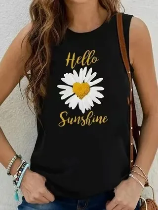 Women Fashion Casual Printed Round Neck Sleeveless Tank Top - Image 3