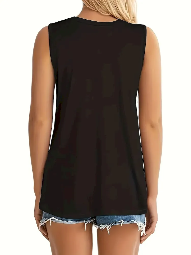 Women Fashion Casual Printed Round Neck Sleeveless Tank Top - Image 5