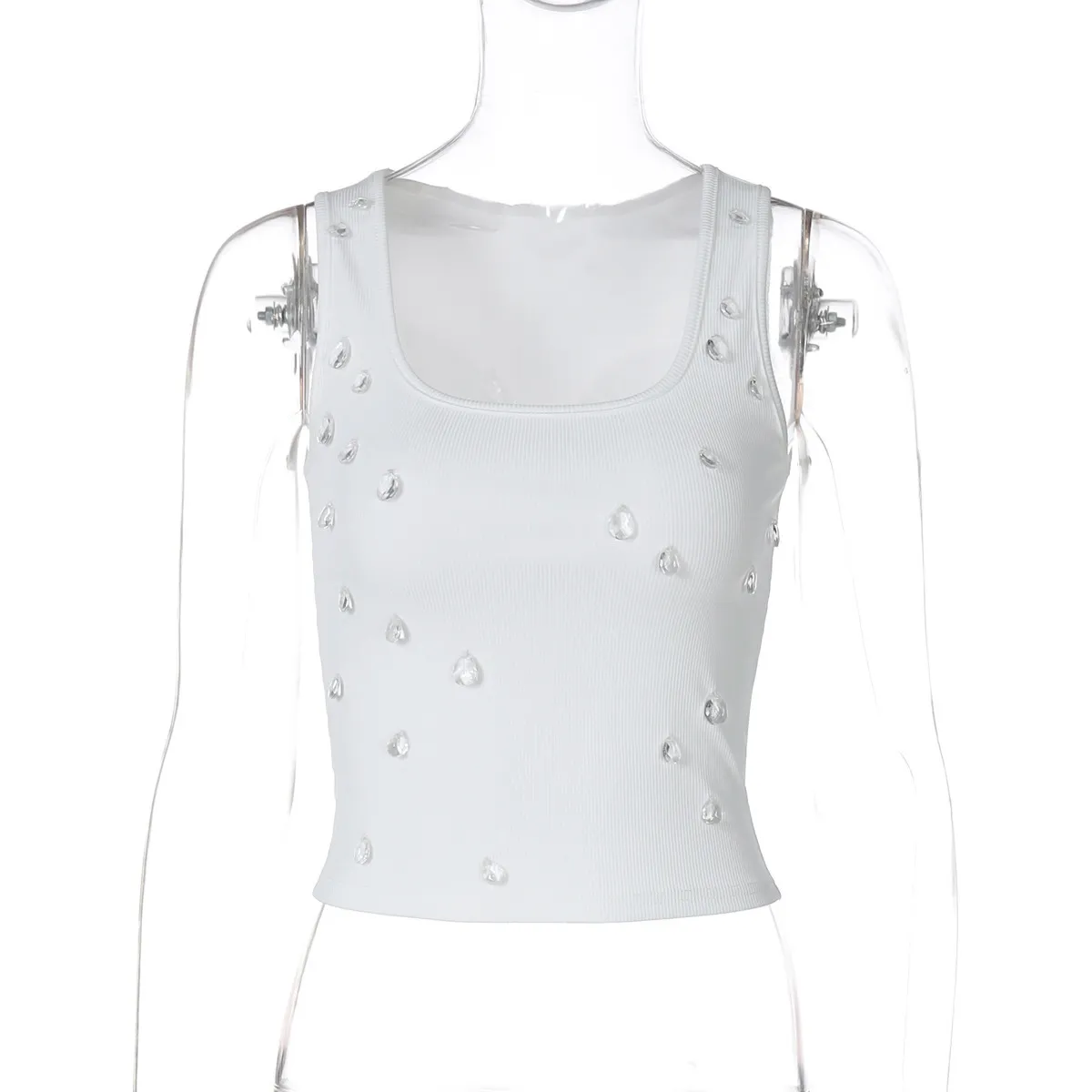 Women Fashion Sexy Beaded U-Neck Slim Fit Tank Top - Image 7
