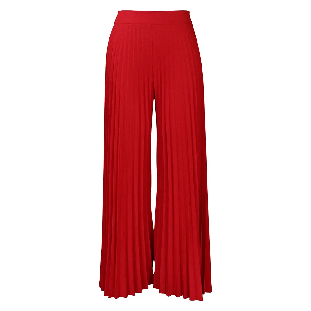 Women Fashion Casual Solid Color Pleated High Waist Wide Leg Pants - Image 8