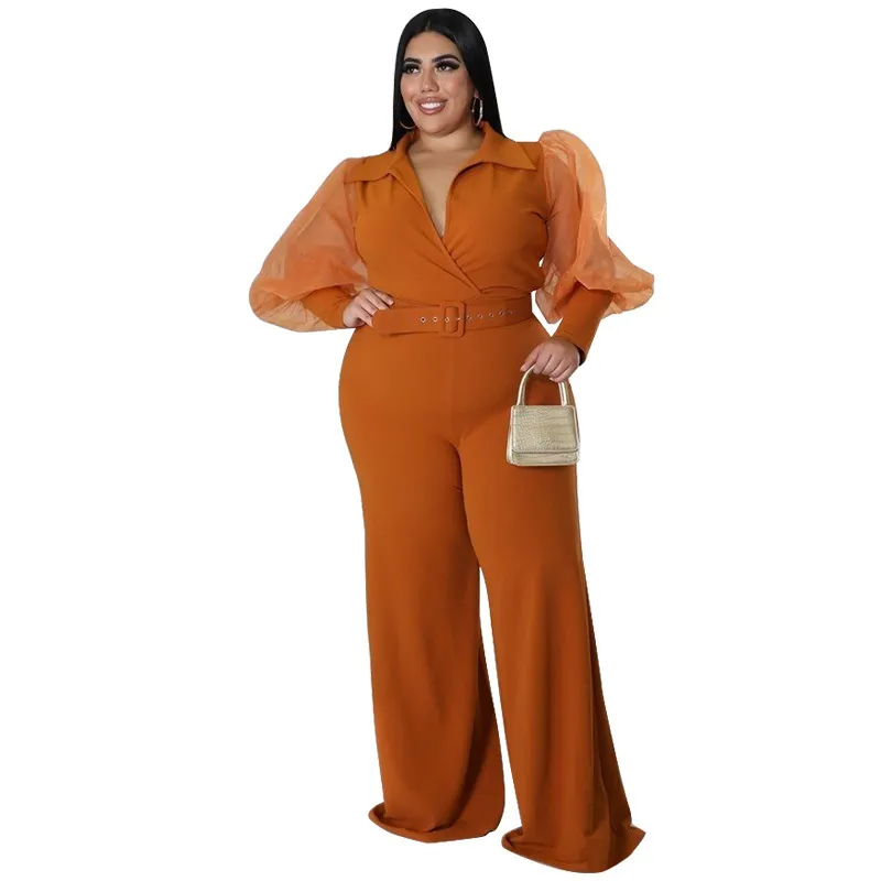 Plus Size Women Color Contrast Collar Jumpsuits - Image 5