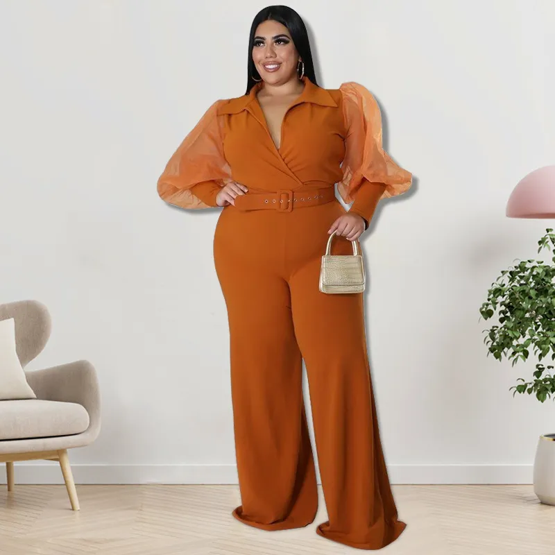 Plus Size Women Color Contrast Collar Jumpsuits - Image 10