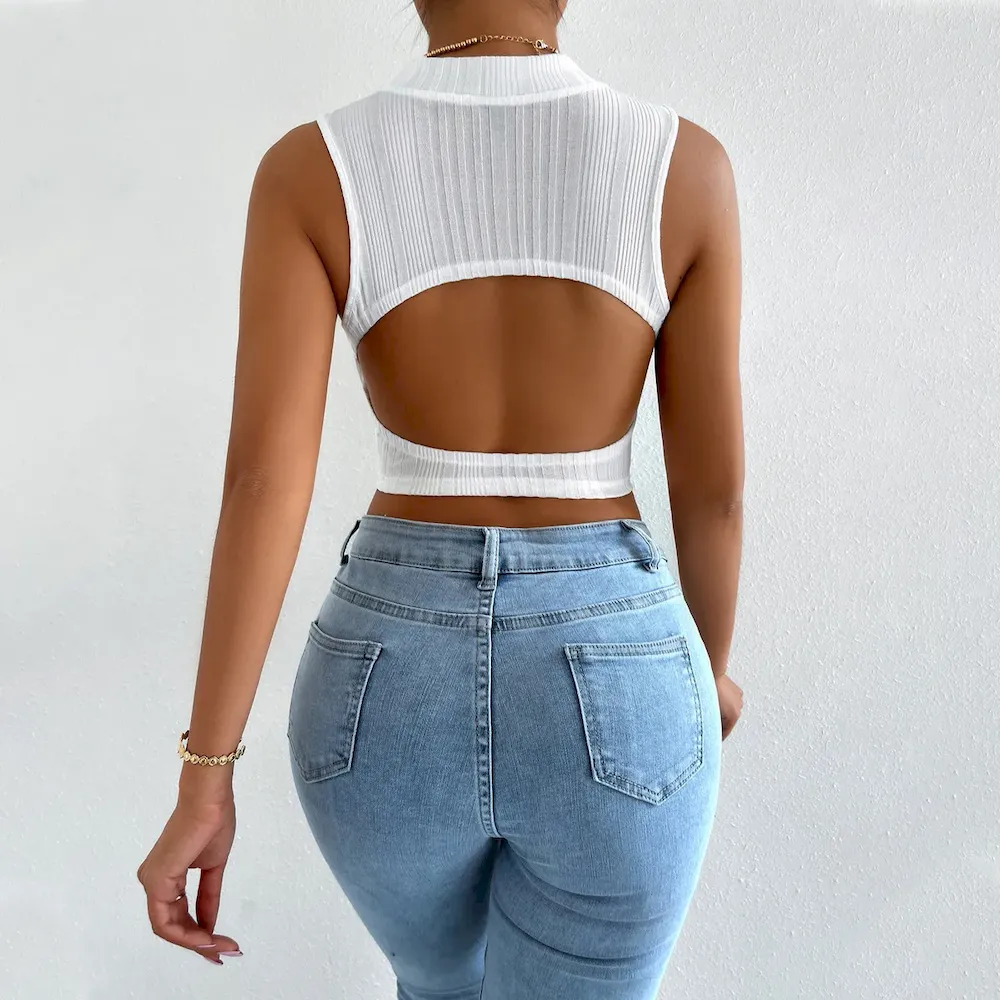Women Fashion Solid Color Sleeveless Cropped Top - Image 4