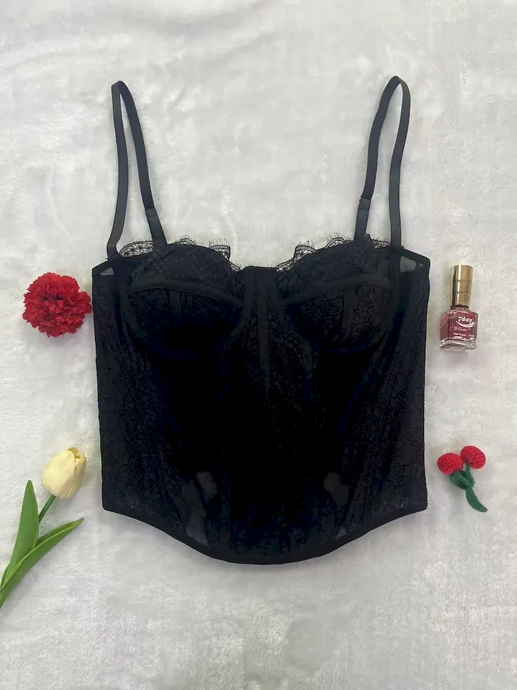 Women Fashion Sexy Solid Color Lace See-Through Corset Camisole - Image 5