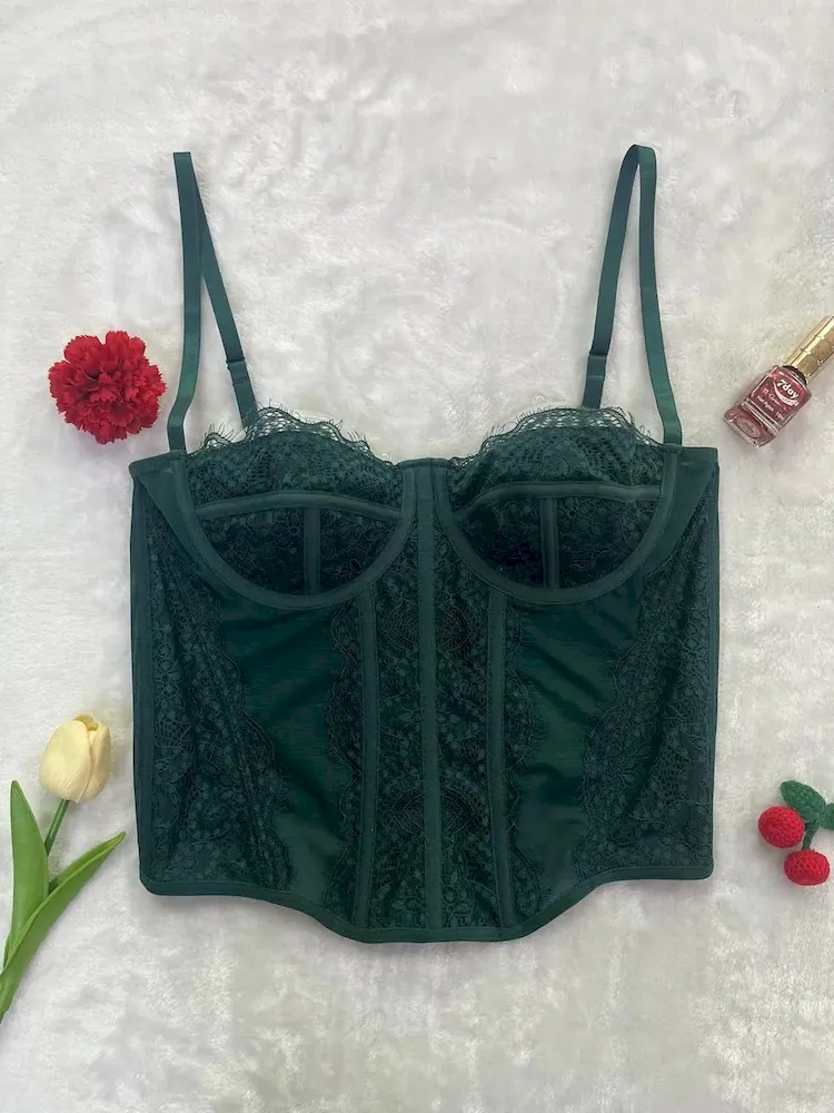 Women Fashion Sexy Solid Color Lace See-Through Corset Camisole - Image 7