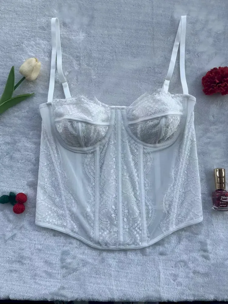 Women Fashion Sexy Solid Color Lace See-Through Corset Camisole - Image 8