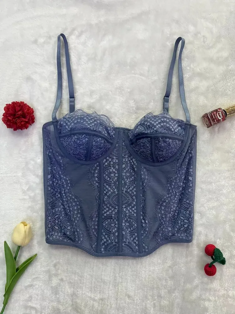 Women Fashion Sexy Solid Color Lace See-Through Corset Camisole - Image 9