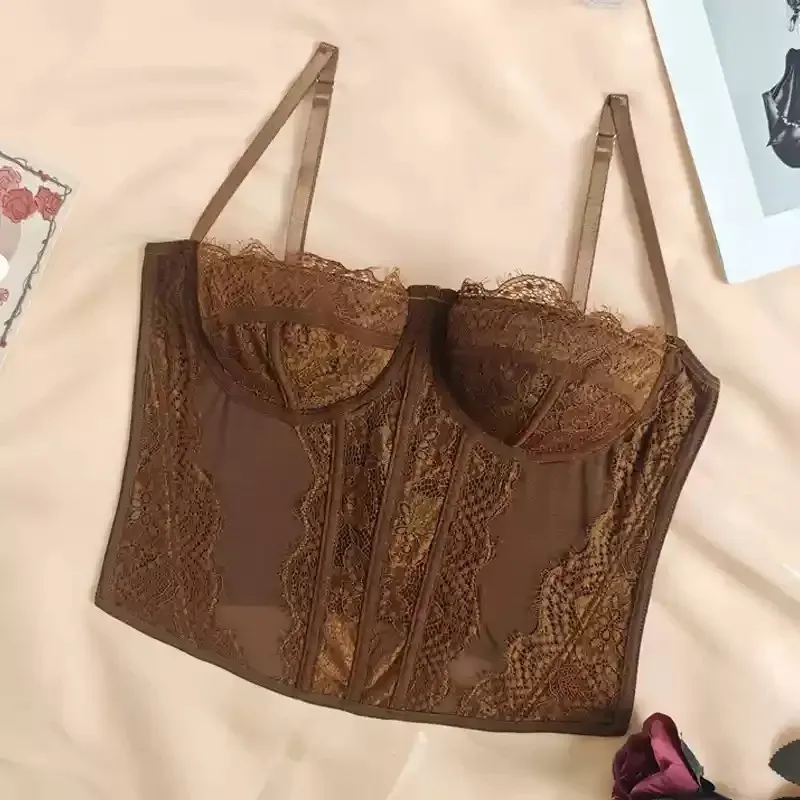 Women Fashion Sexy Solid Color Lace See-Through Corset Camisole - Image 10