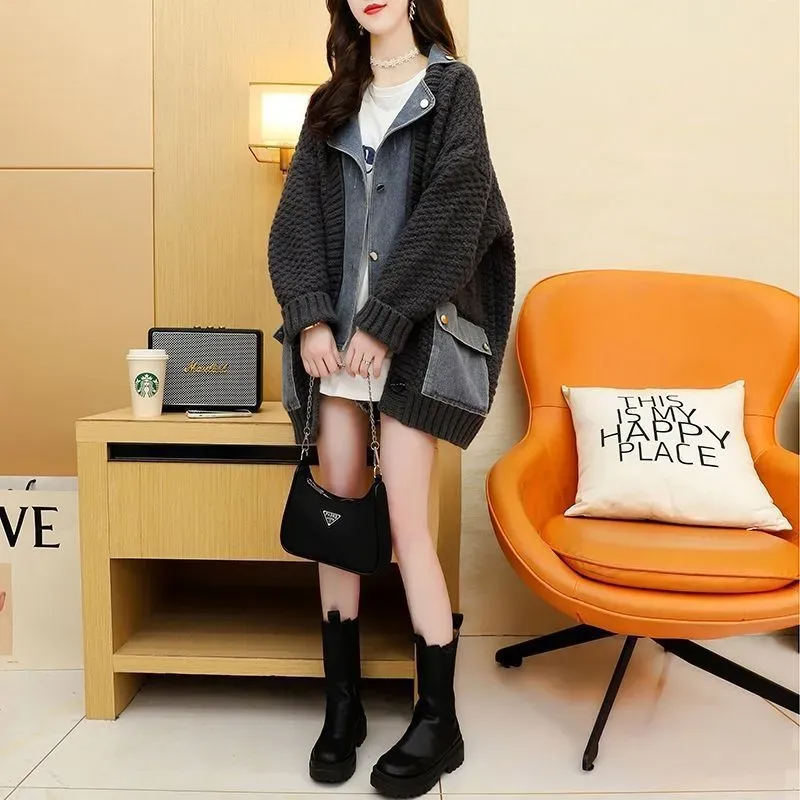 Women Fashion Distinctive Stitching Knitted Denim Jacket - Image 8