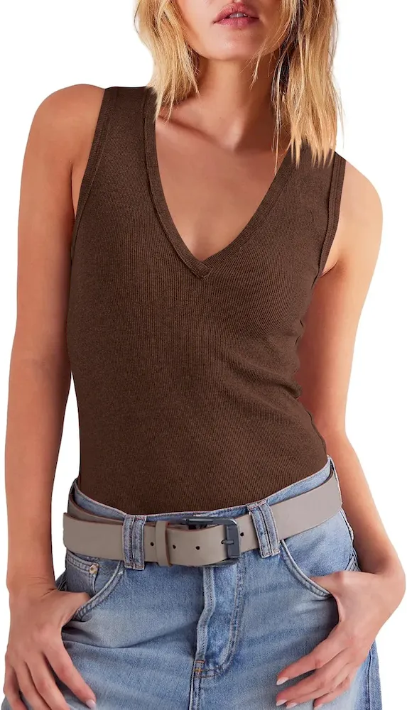 Women Fashion Simple Solid Color V-Neck Knit Sleeveless Tank Top - Image 11