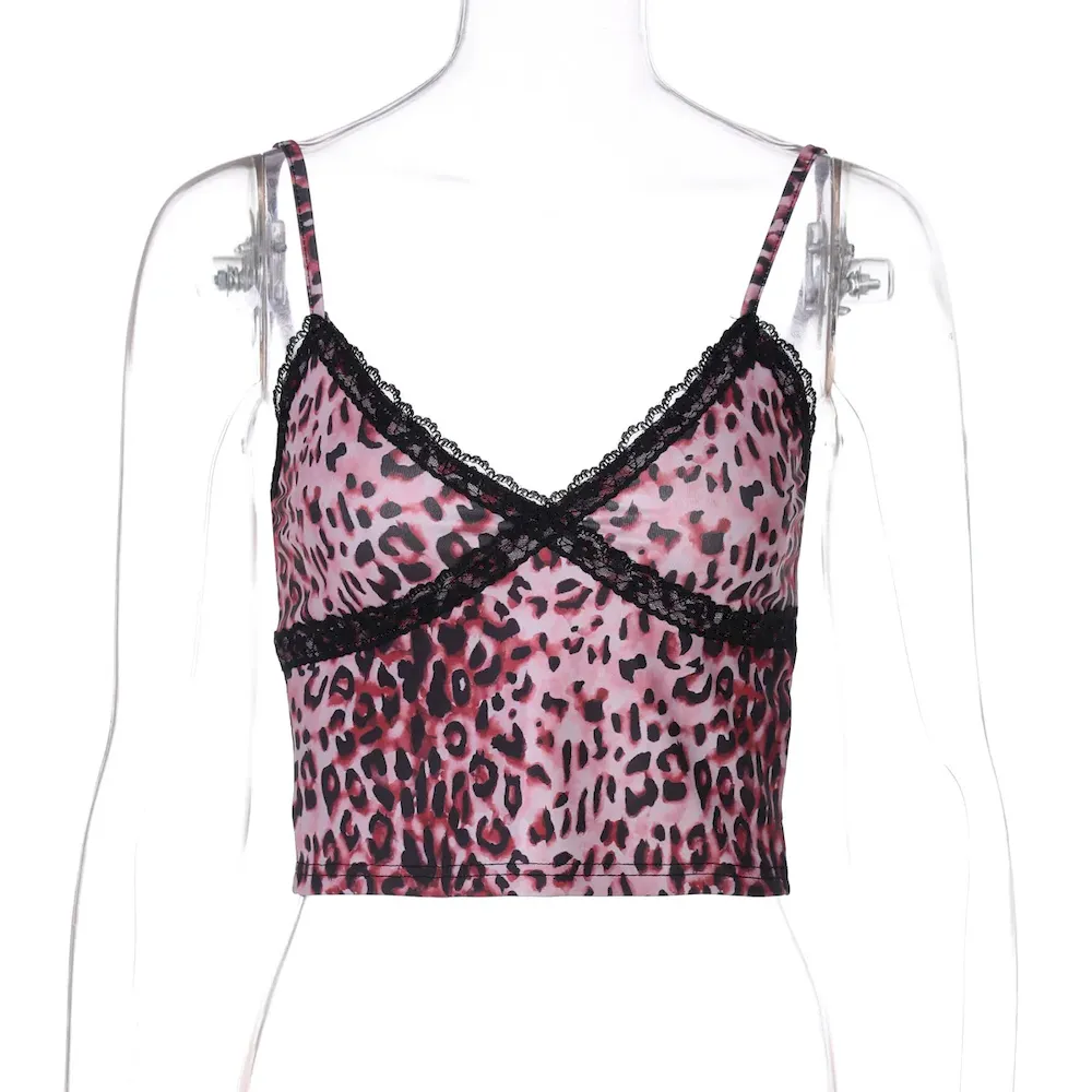 Women Fashion Sexy Lace Leopard V-Neck Camisole - Image 3