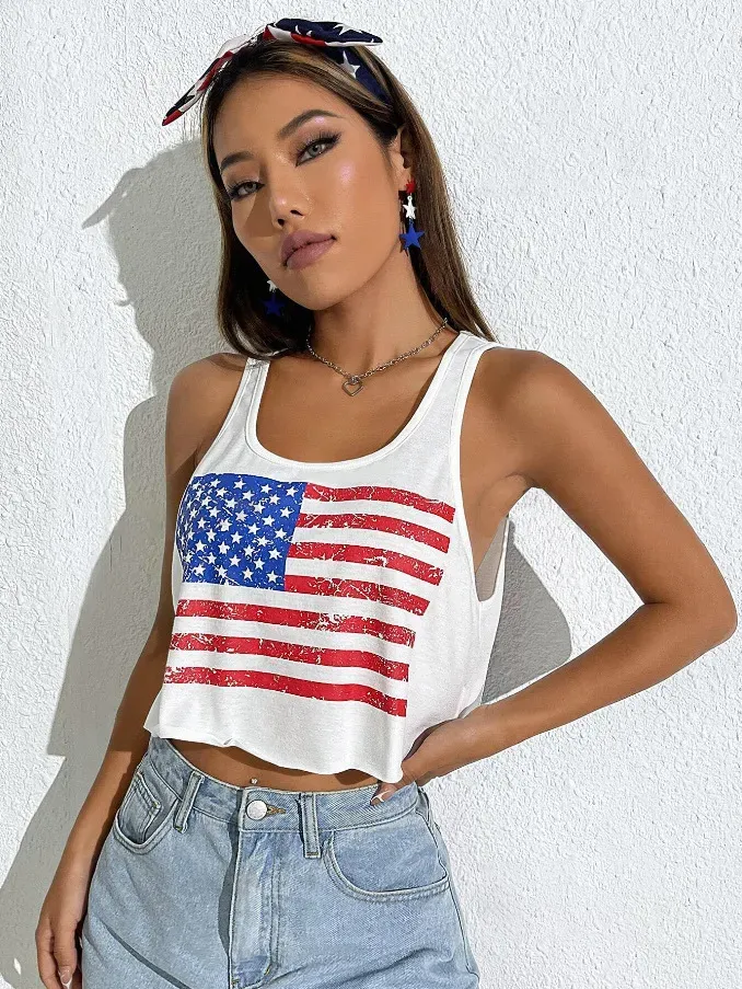 Women Flag Printed Sleeveless Tank Top - Image 4