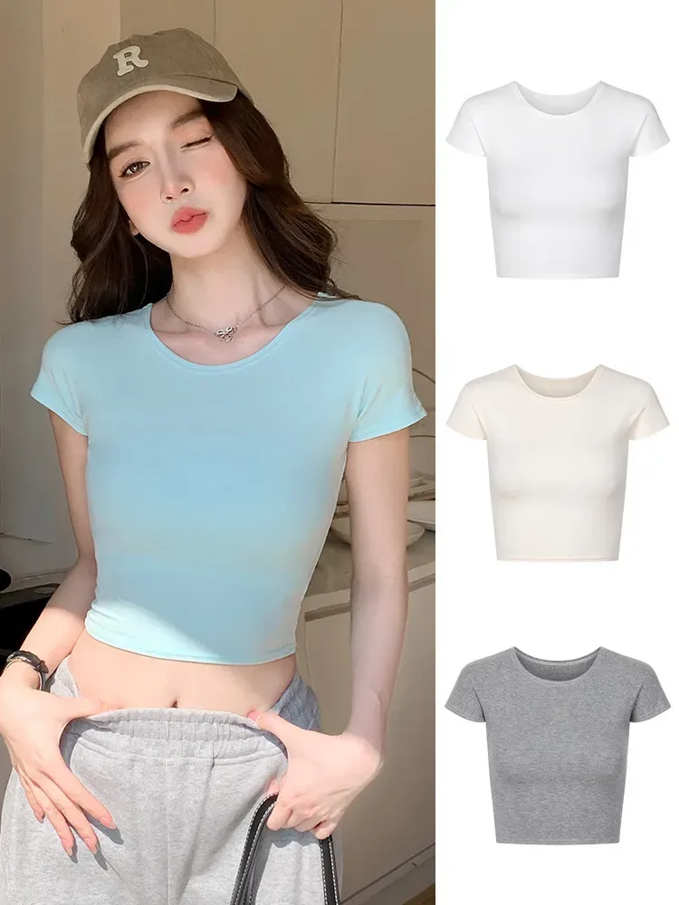 Slim-Fit Crop Top Women Basic Summer Short-Sleeved Casual Short T-Shirt - Image 5