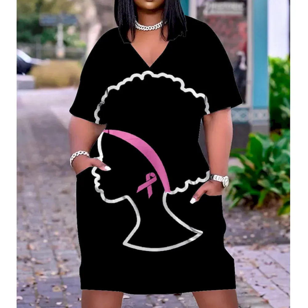 Women Fashion Casual Plus Size Printed V-Neck Short-Sleeve Loose Dress - Image 5