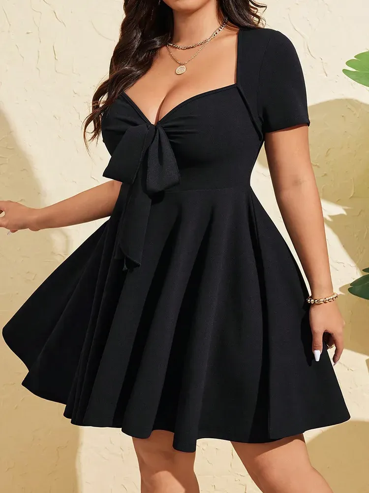 Plus Size Women'S Elegant Bow Solid Color Dress - Image 5