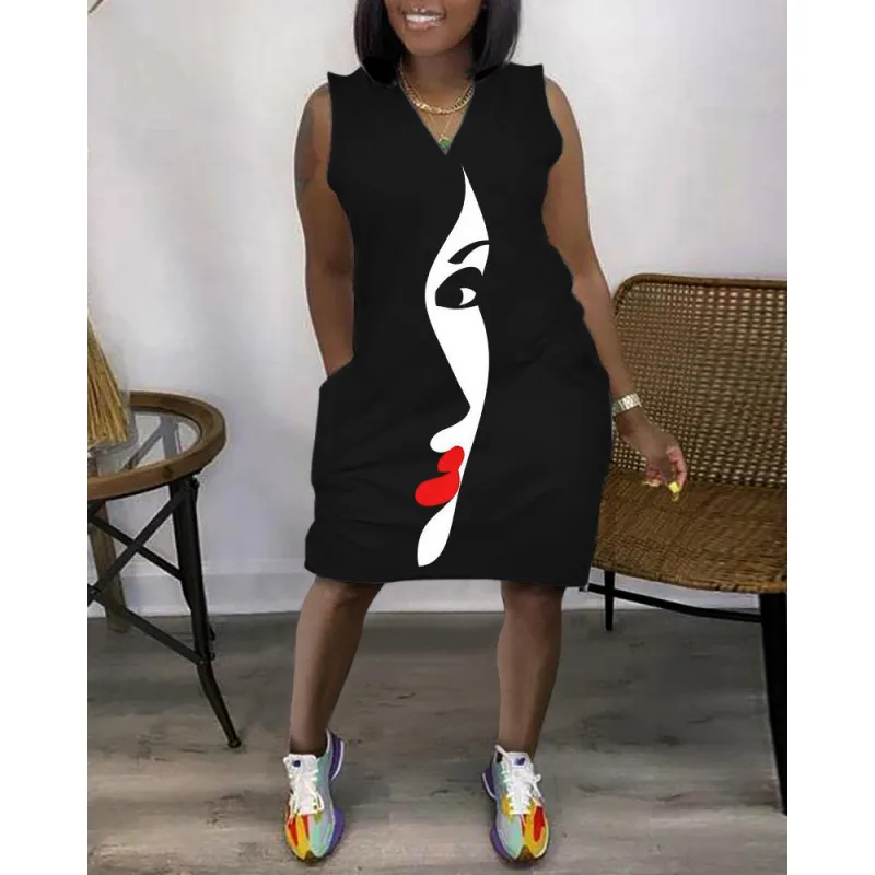 Women Fashion Casual V-Neck Sleeveless Loose Dress - Image 14