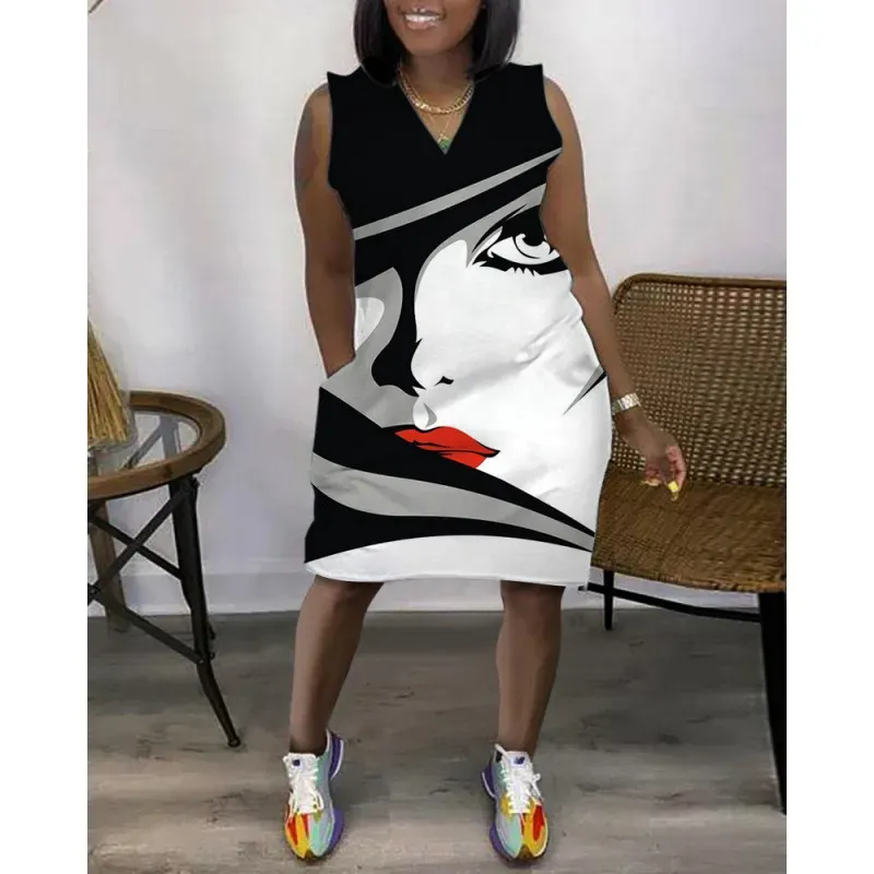 Women Fashion Casual V-Neck Sleeveless Loose Dress - Image 17