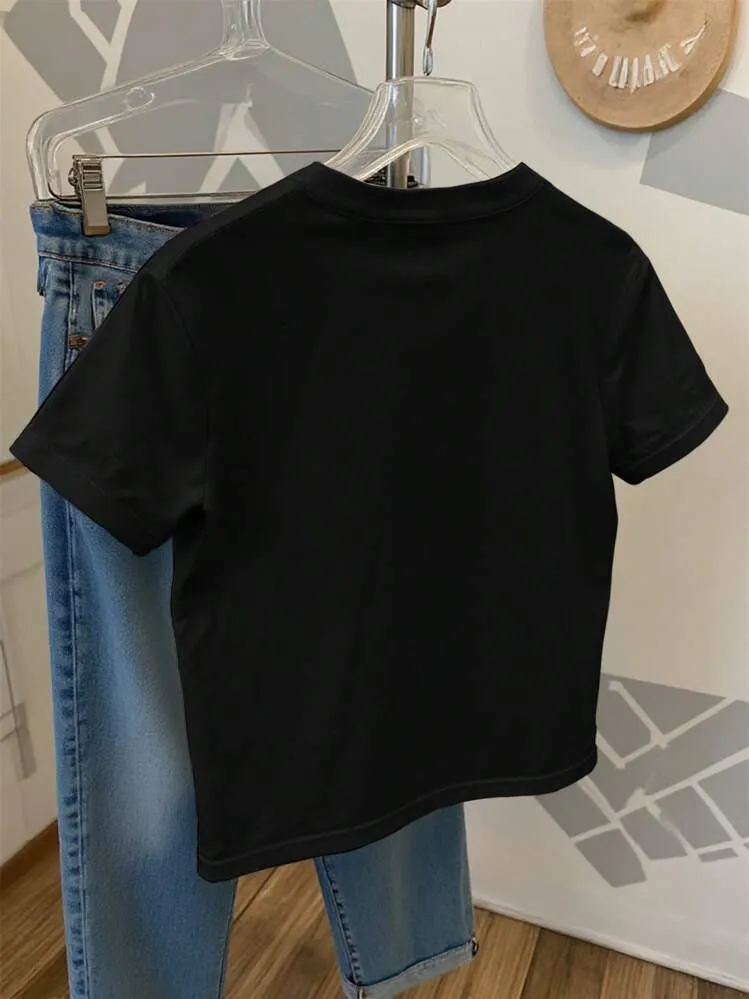 Summer Women Fashion Casual Loose Round Neck Bow Print Short Sleeve T-Shirt - Image 5