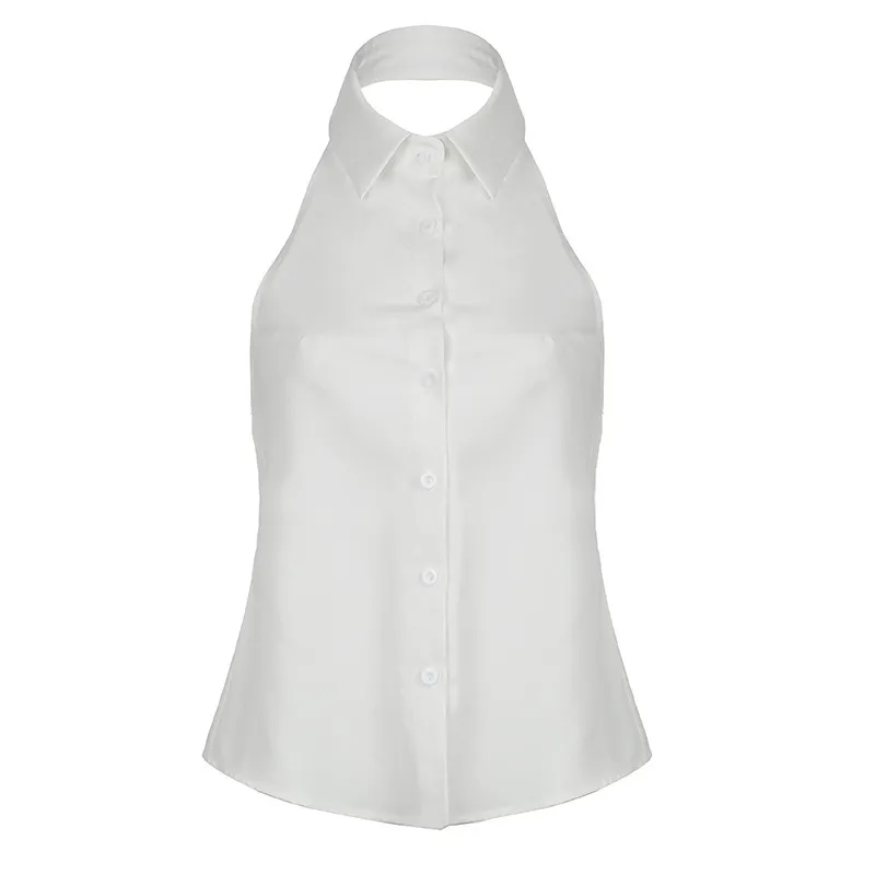 Women Fashion Sexy Solid Color Halter-Neck Sleeveless Backless Lace-Up Blouse - Image 6