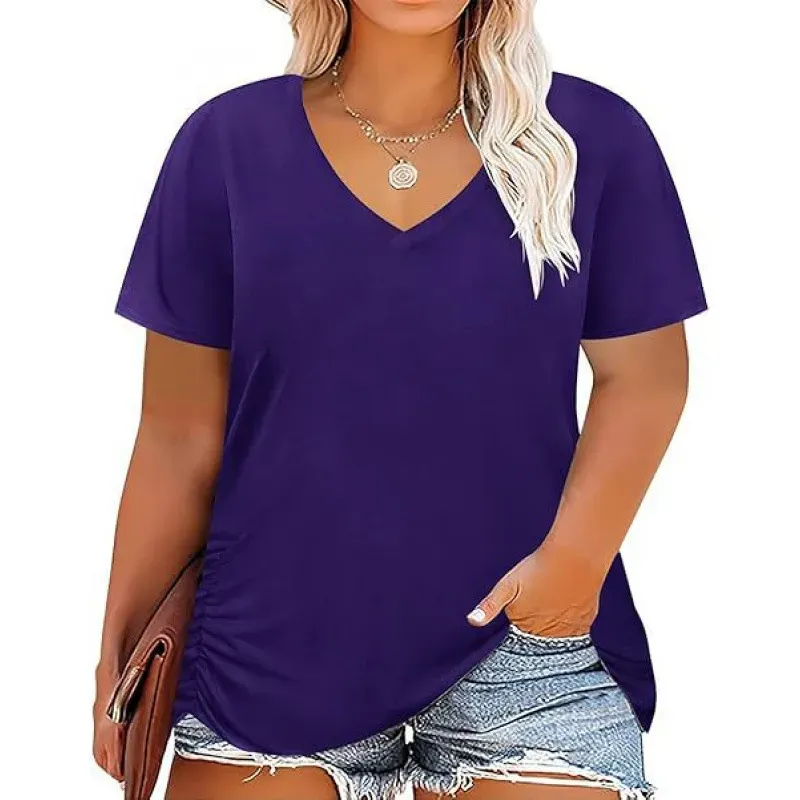 Women Casual Plus Size Printed V-Neck Short-Sleeve T-Shirt - Image 9