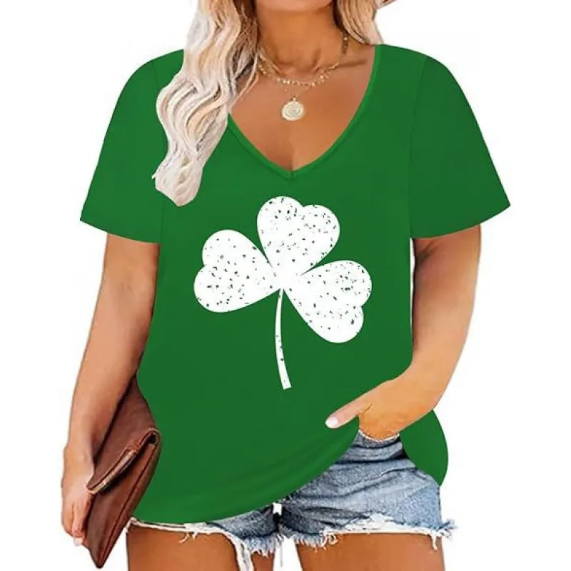 Women Casual Plus Size Printed V-Neck Short-Sleeve T-Shirt - Image 10