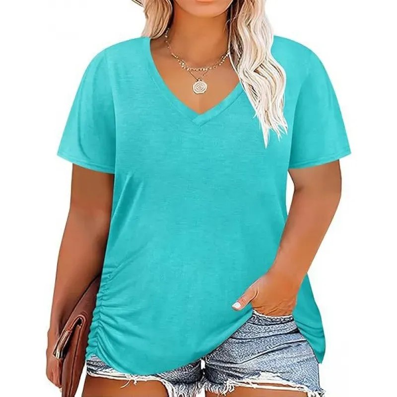 Women Casual Plus Size Printed V-Neck Short-Sleeve T-Shirt - Image 11