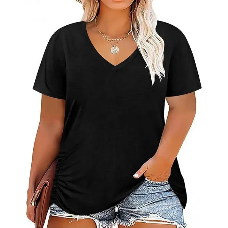 Women Casual Plus Size Printed V-Neck Short-Sleeve T-Shirt - Image 12