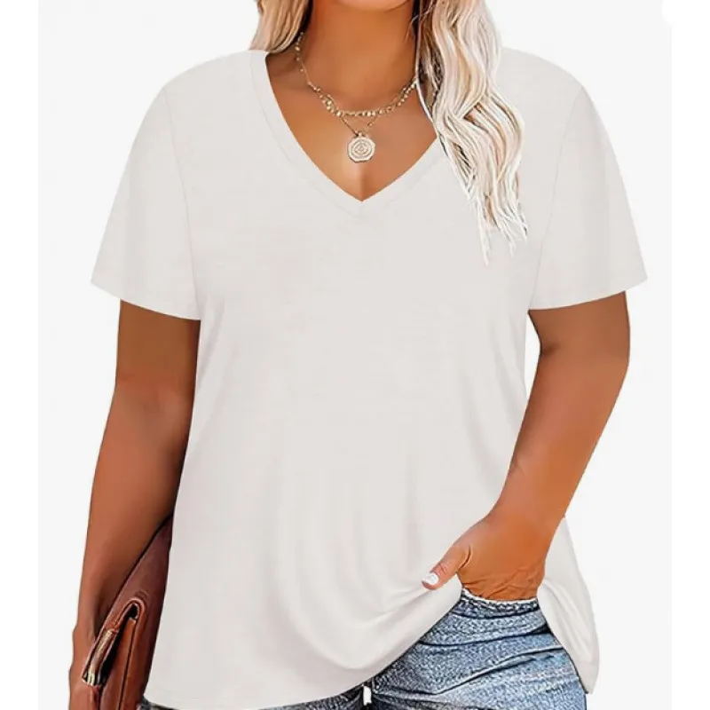 Women Casual Plus Size Printed V-Neck Short-Sleeve T-Shirt - Image 19