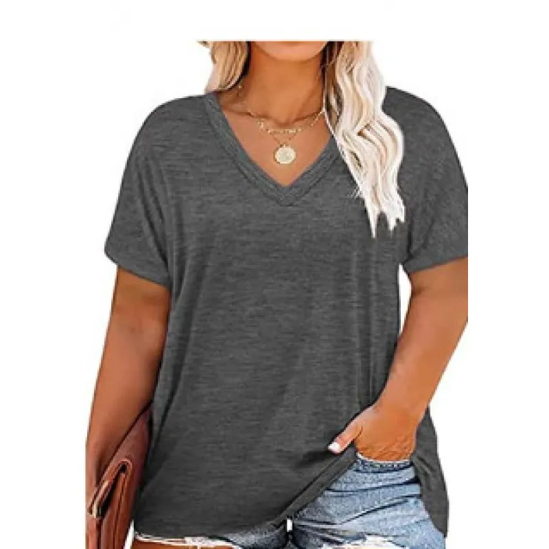 Women Casual Plus Size Printed V-Neck Short-Sleeve T-Shirt - Image 21