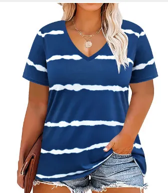 Women Casual Plus Size Printed V-Neck Short-Sleeve T-Shirt - Image 24