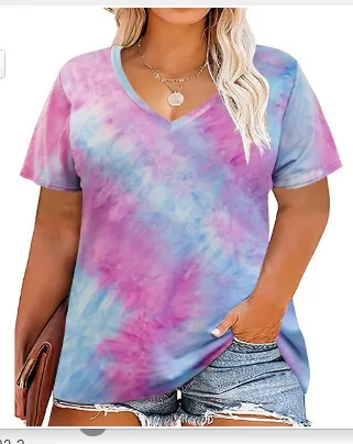 Women Casual Plus Size Printed V-Neck Short-Sleeve T-Shirt - Image 26