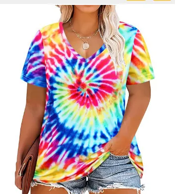 Women Casual Plus Size Printed V-Neck Short-Sleeve T-Shirt - Image 28