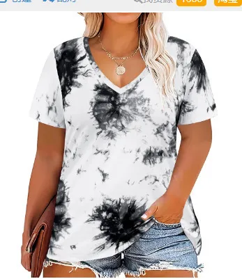 Women Casual Plus Size Printed V-Neck Short-Sleeve T-Shirt - Image 29