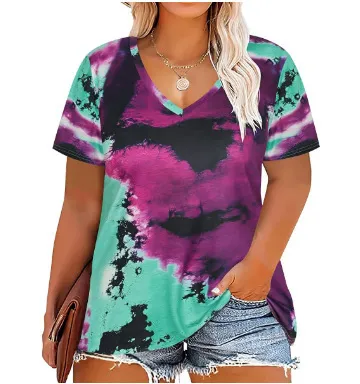 Women Casual Plus Size Printed V-Neck Short-Sleeve T-Shirt - Image 30