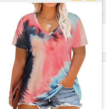 Women Casual Plus Size Printed V-Neck Short-Sleeve T-Shirt - Image 31