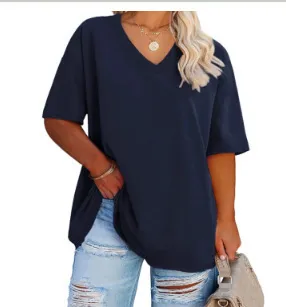 Women Casual Plus Size Printed V-Neck Short-Sleeve T-Shirt - Image 37
